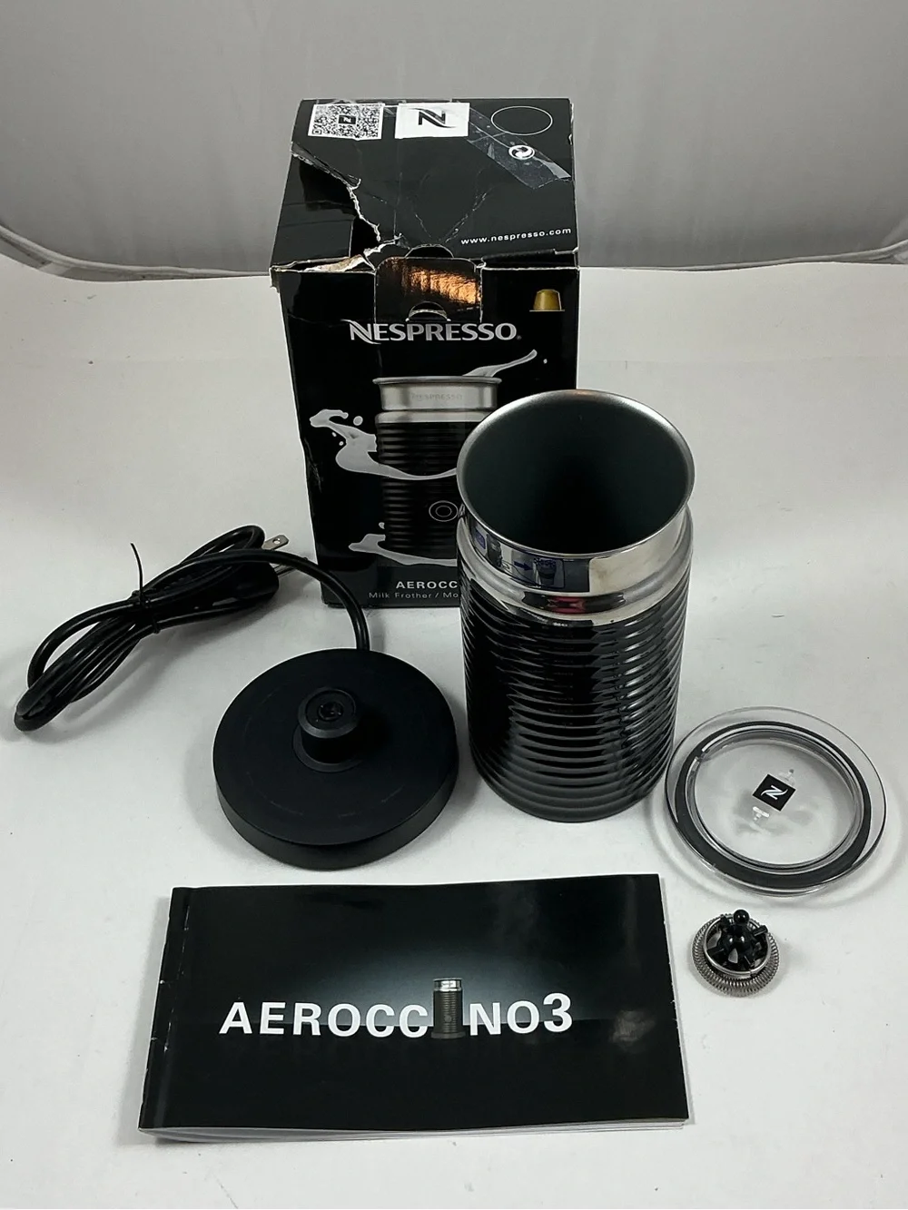 New Nespresso Aeroccino 3 Electric Milk Frother Black 3694-US-BK Open Box